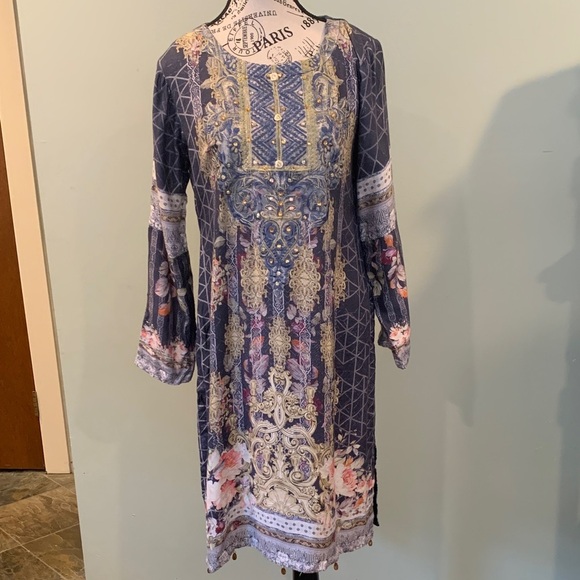Simrans pret Pakistani Kurta Long Sleeve Blue Beaded Embroidered Women’s Medium - Picture 1 of 11